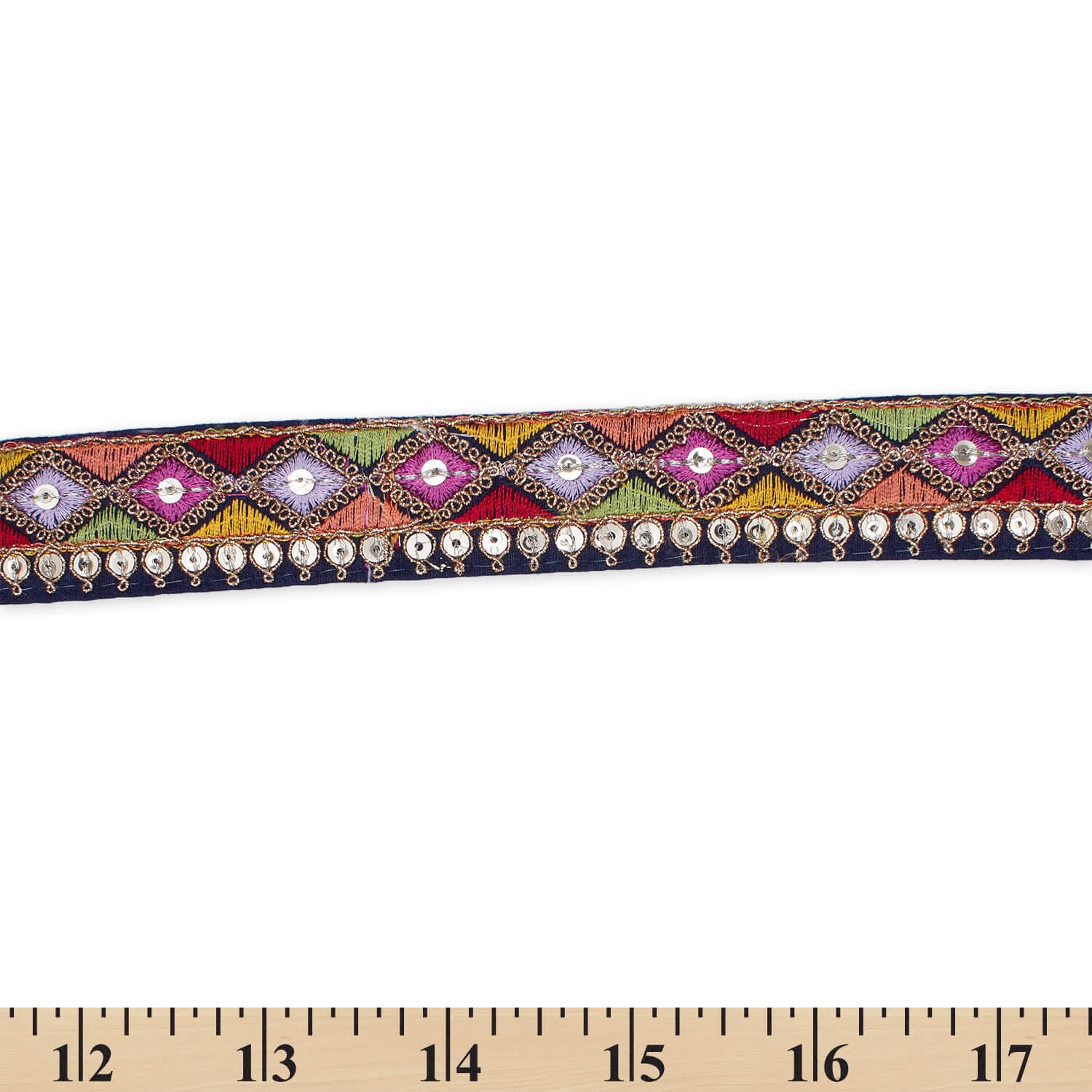 1.25 Inch Diamond Geometric Sequined Metallic Corded Embroidered Trim (9.8 Yards / 9 Meters) - Image 4