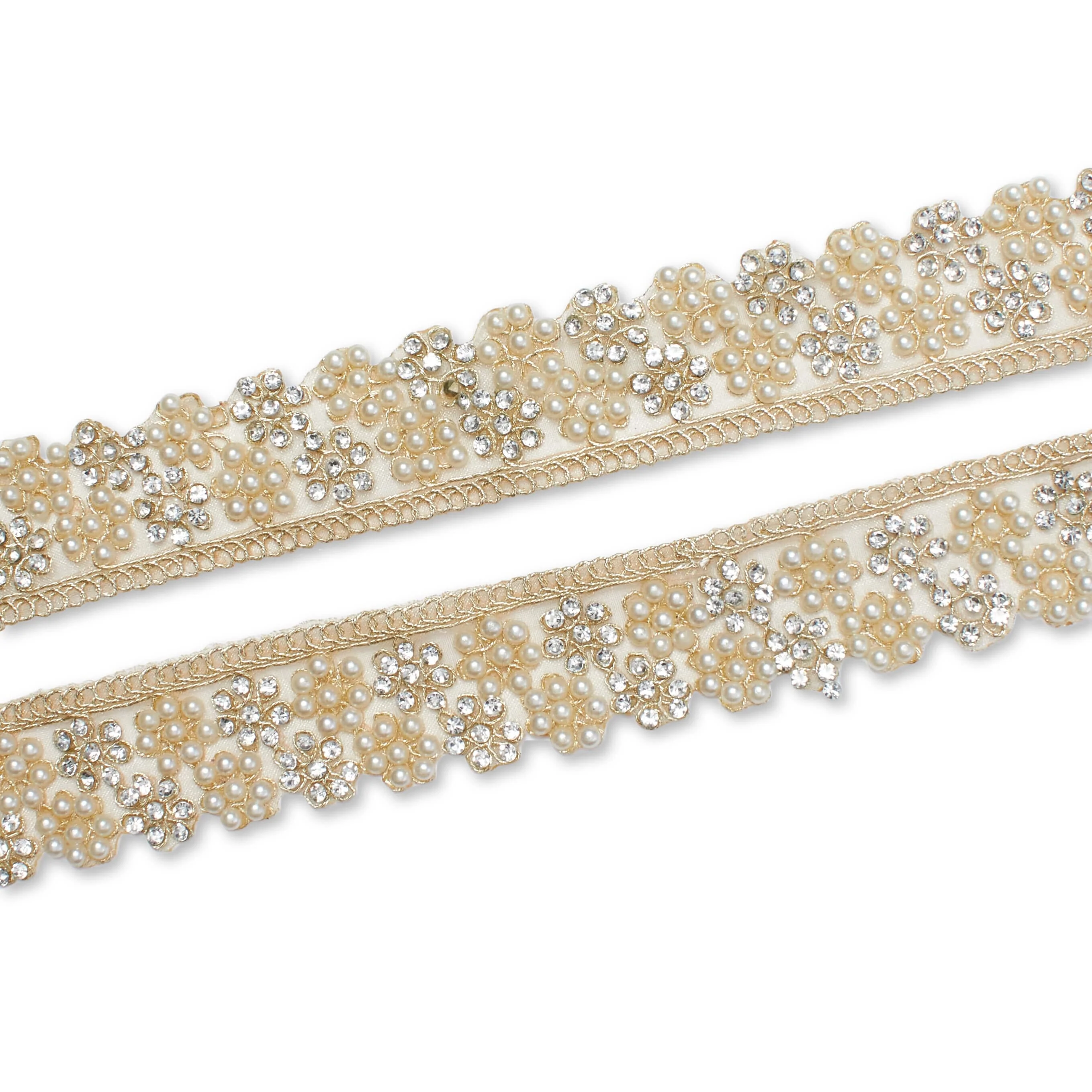 1.25 Inch Floral Beaded Rhinestone Corded Mesh Trim (9.8 Yards / 9 Meters) - Image 9