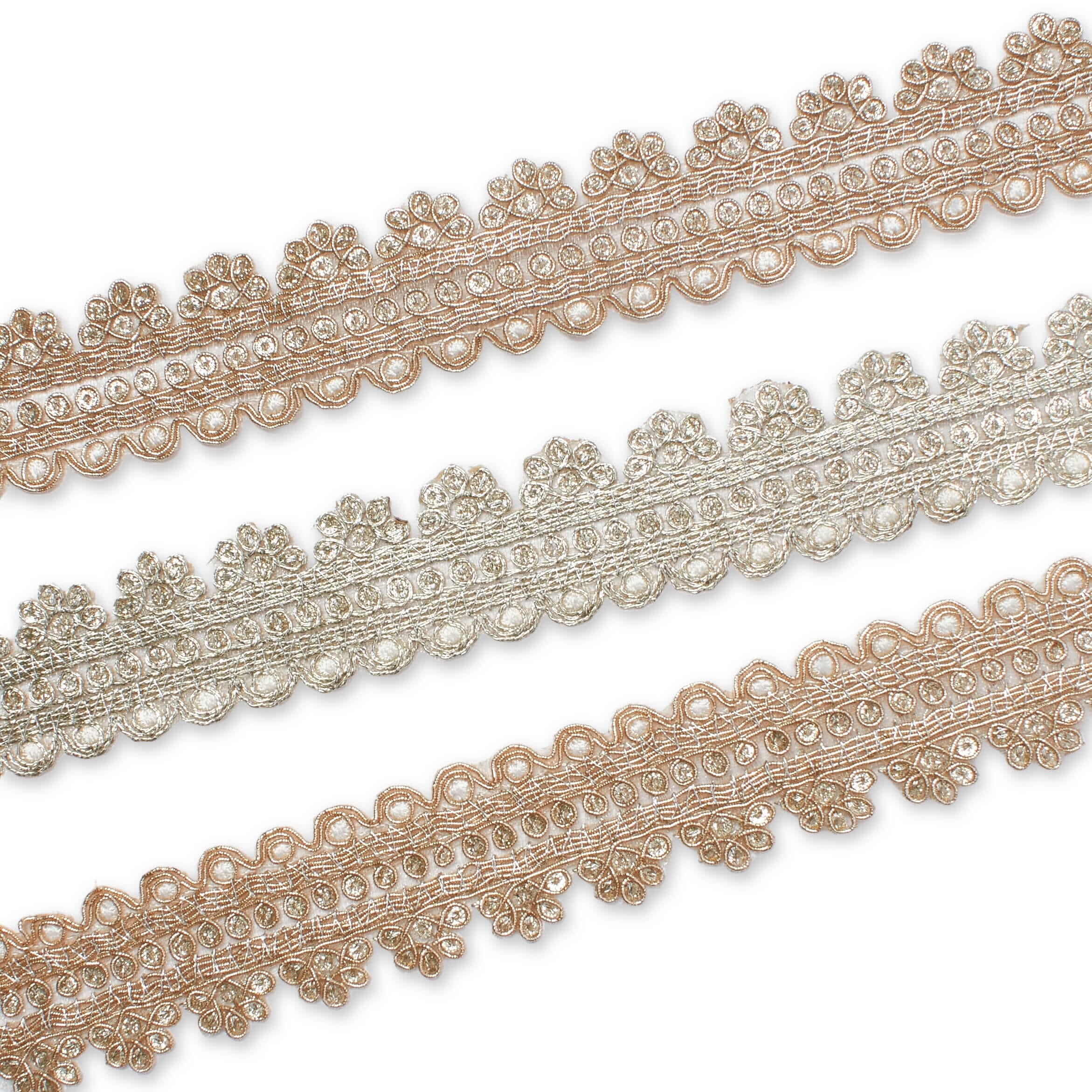 1 Inch Floral Striped Corded Sequin Mesh Trim (9.8 Yards / 9 Meters)