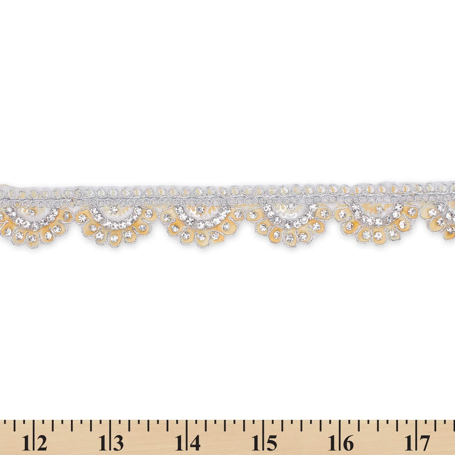 1 Inch Rhinestone Metallic Cording On Scalloped Embroidered Trim (9.8 Yards / 9 Meters) - Image 7