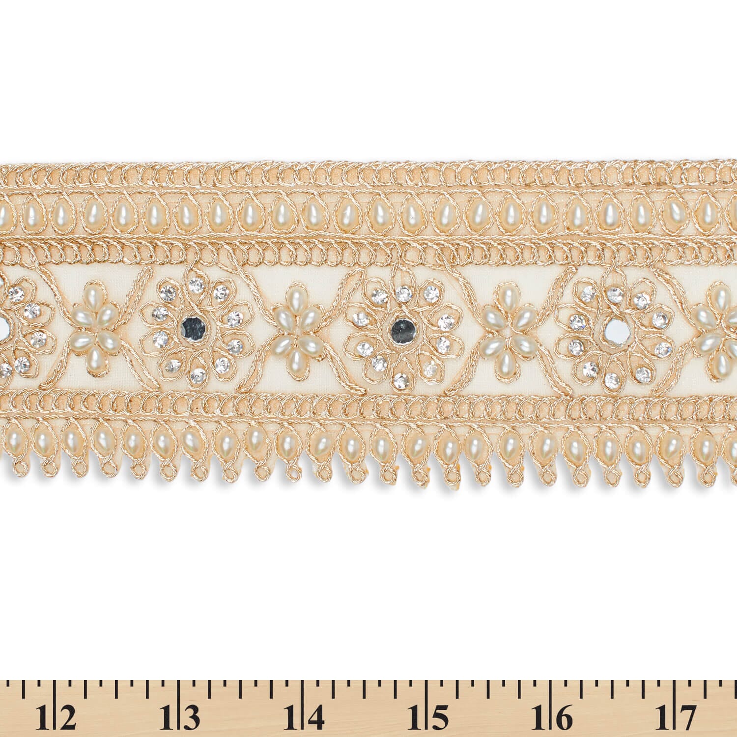 2.5 Inch Daisy Flower Rhinestone Beaded Metallic Cording On Mesh Lace Trim (9.8 Yards / 9 Meters) - Image 10