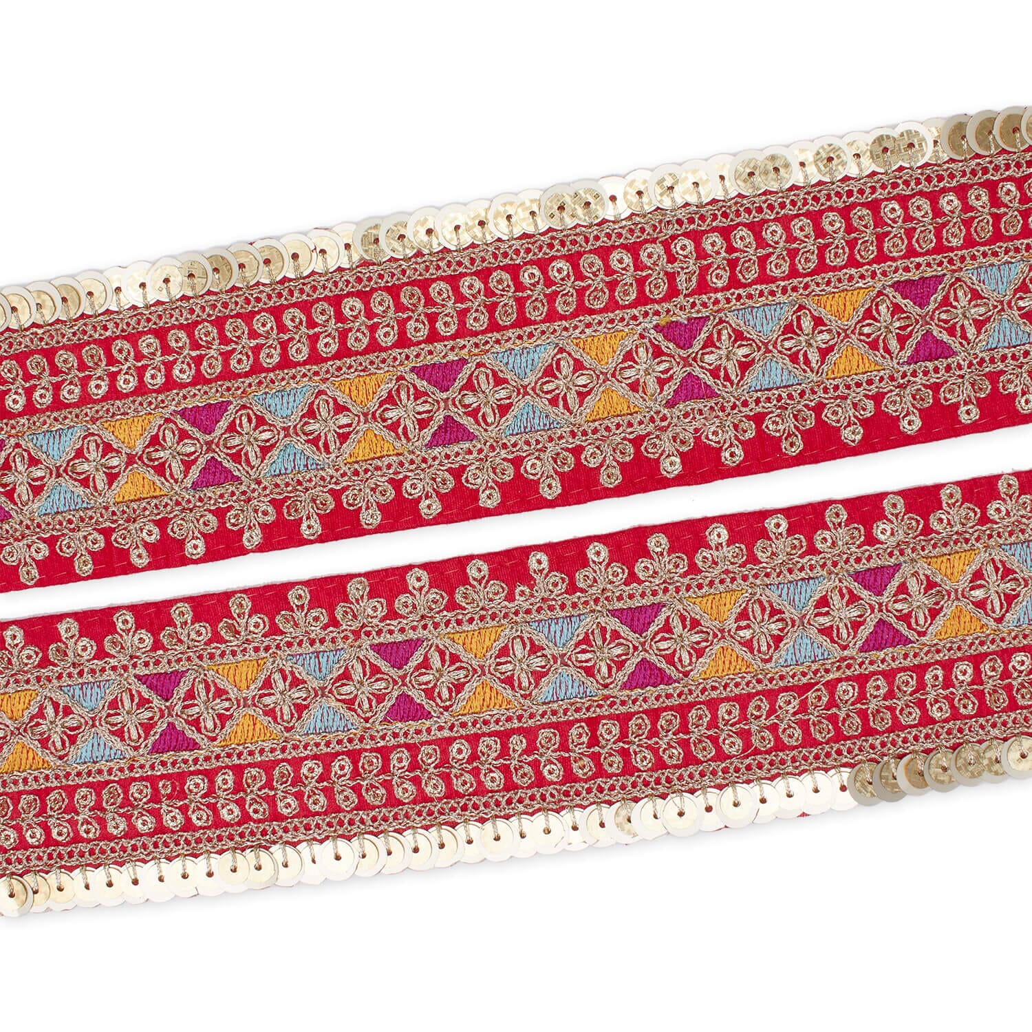 2.5 Inch Triangle Geometric Floral Sequined Metallic Corded Embroidered Trim (9.8 Yards / 9 Meters) - Image 9