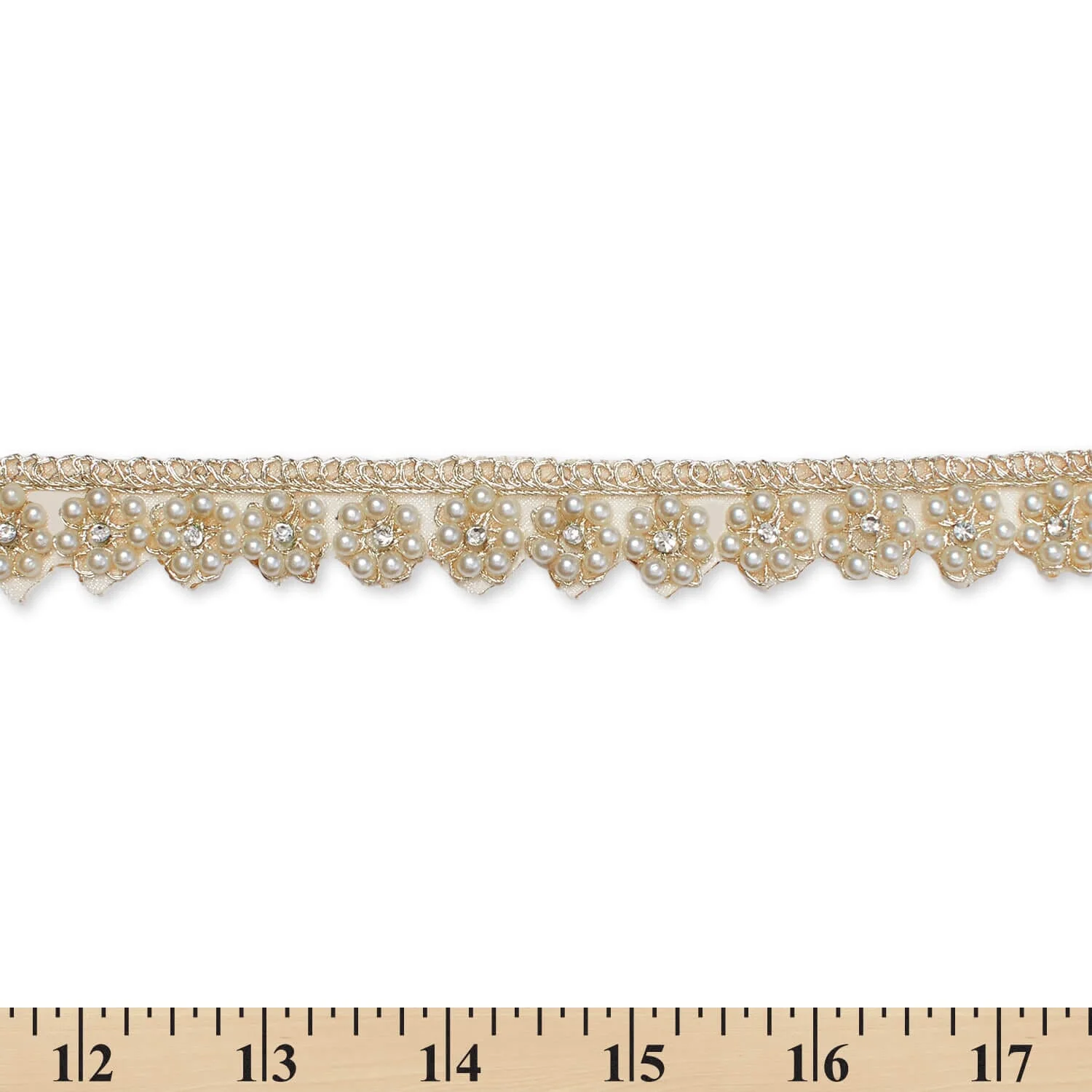 7/8 Inch Floral Beaded Rhinestone Corded Mesh Trim (9.8 Yards / 9 Meters) - Image 4