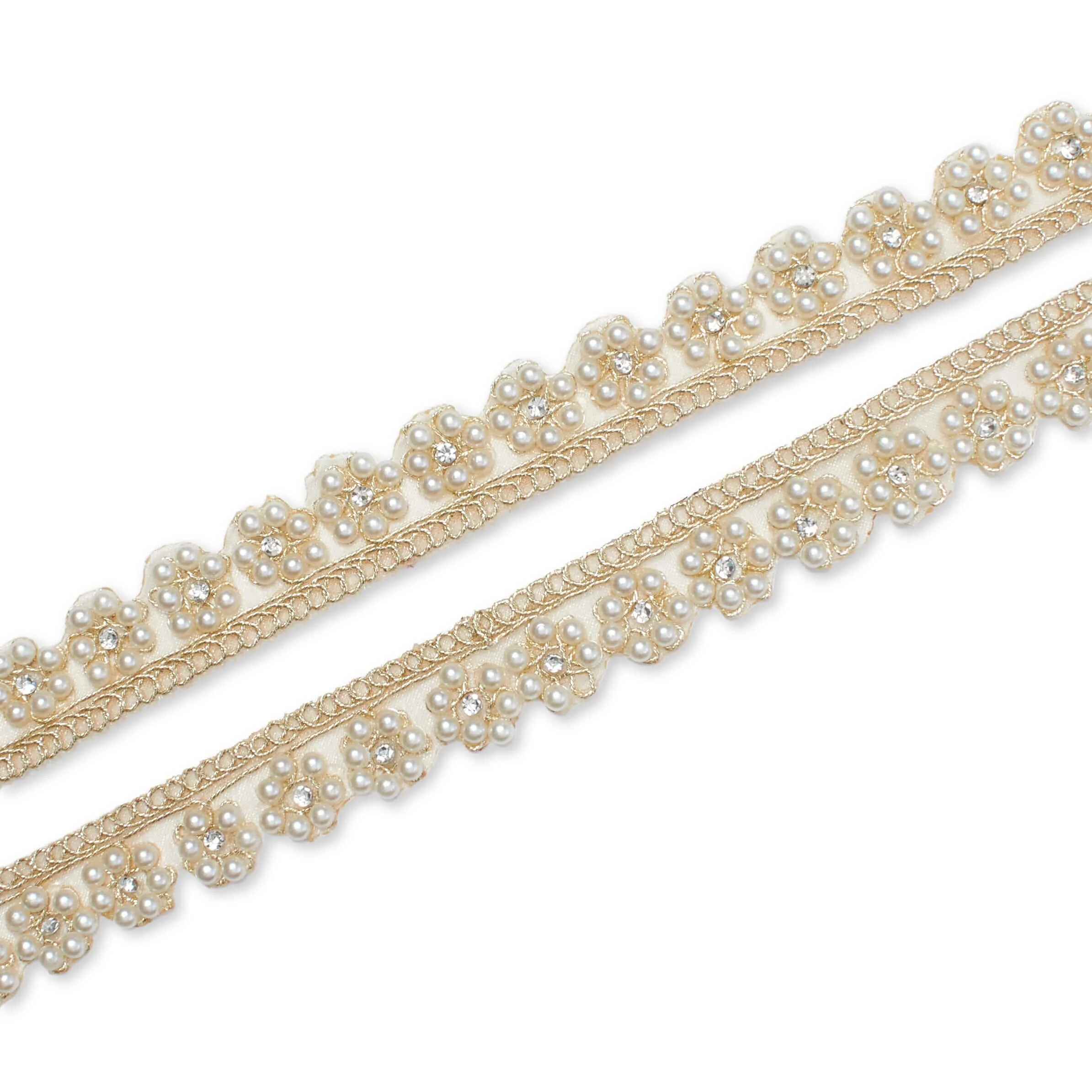 7/8 Inch Floral Beaded Rhinestone Corded Mesh Trim (9.8 Yards / 9 Meters) - Image 9