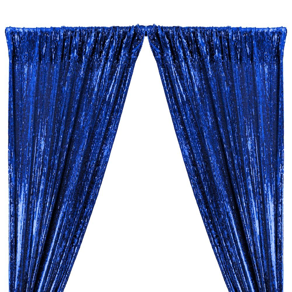 All-Over Sequins Mermaid Scale on Stretch Mesh Rod Pocket Curtains - Royal Blue