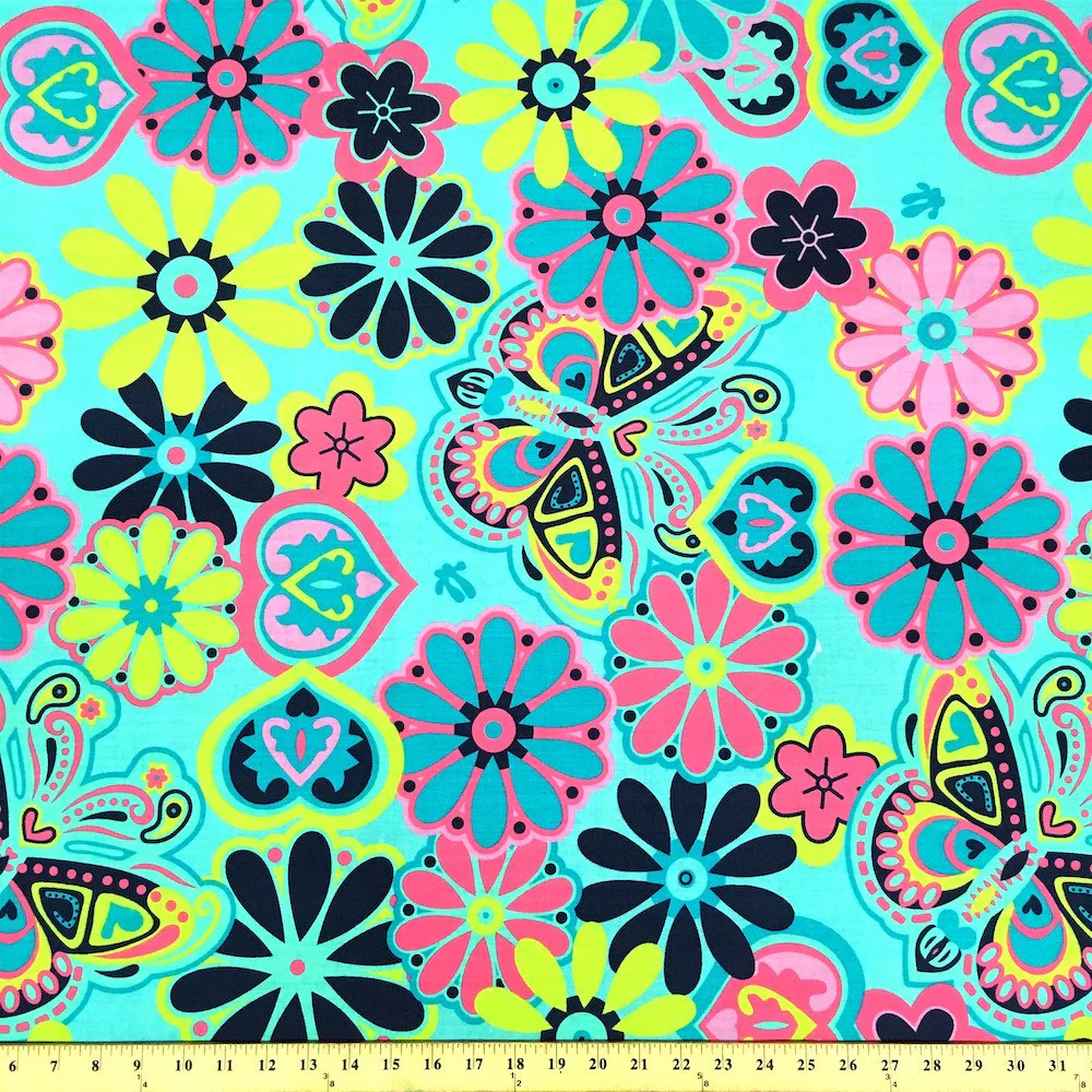 Botanical Garden Blossom Aqua Print Broadcloth