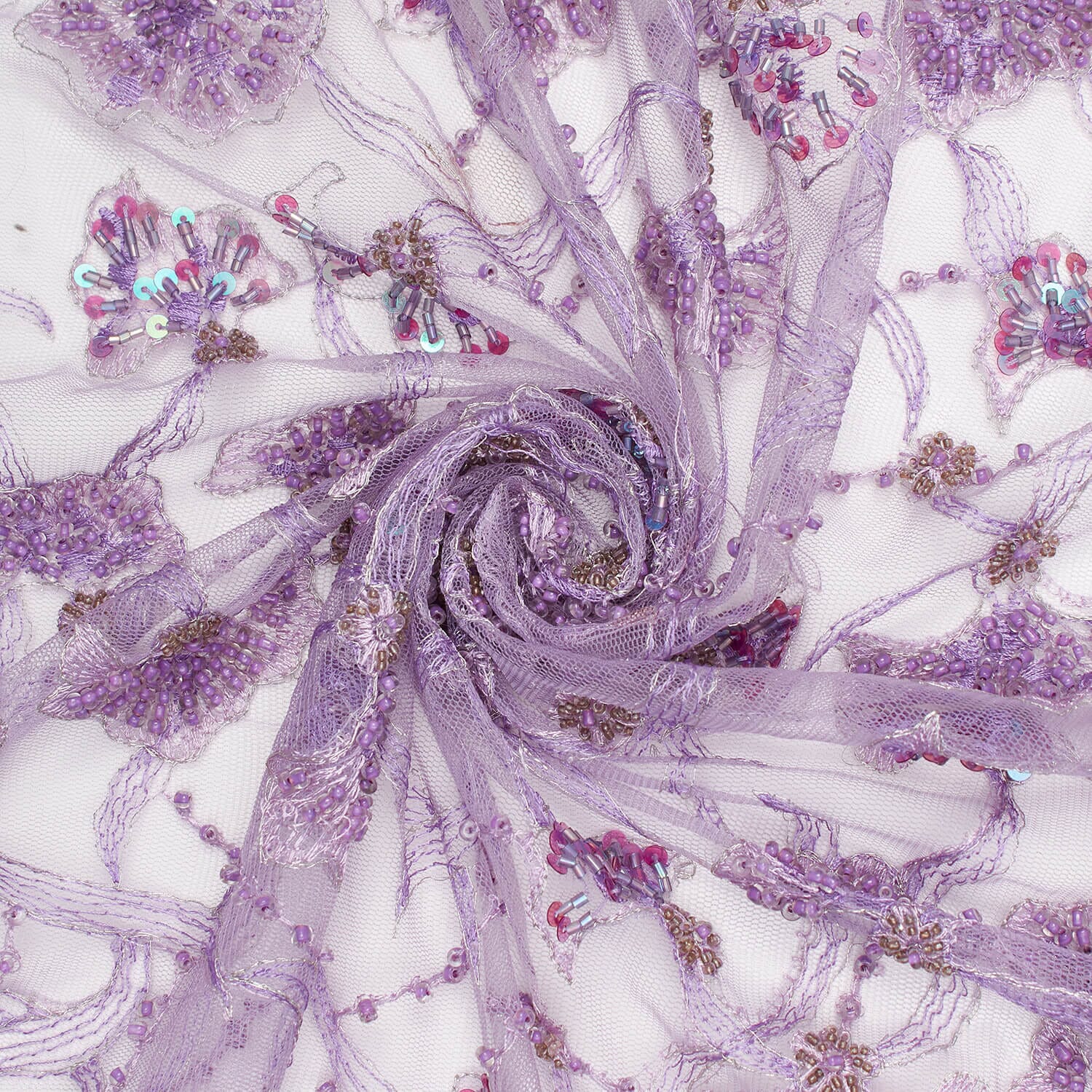 Beaded Floral Embroidery Sequin Vines On Mesh - Image 2