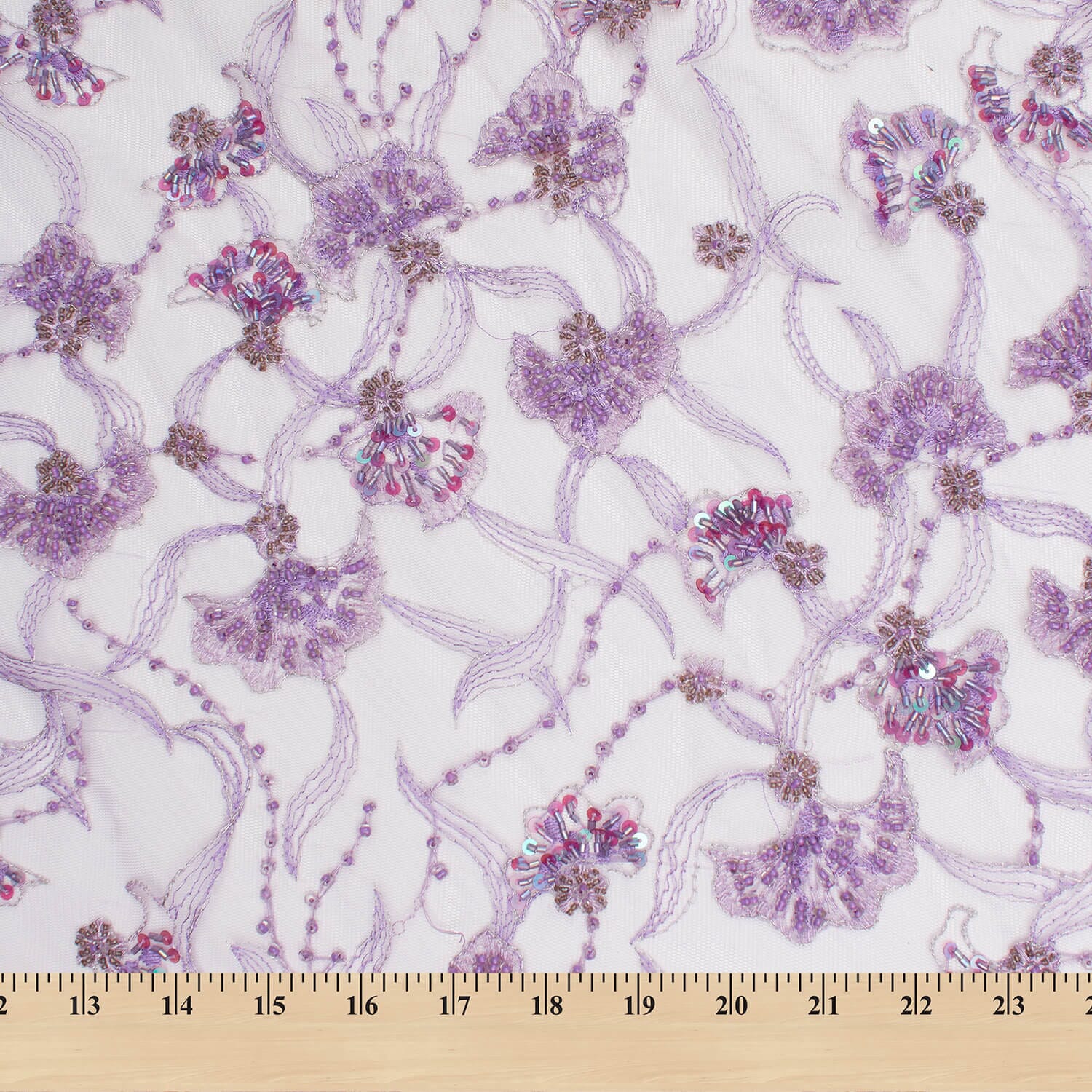 Beaded Floral Embroidery Sequin Vines On Mesh - Image 3