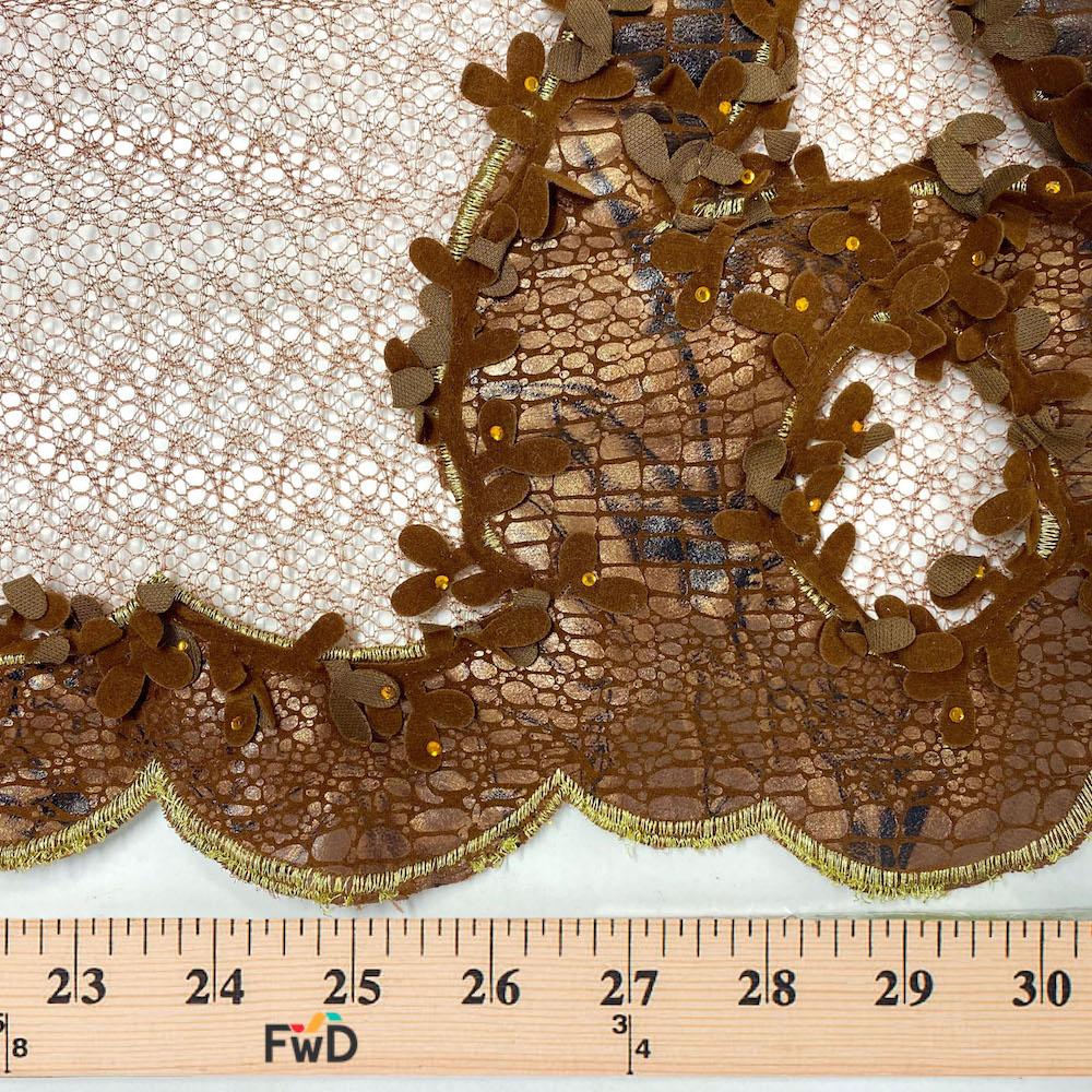 Brown Cobra Print Floral Bud Mesh Lace - Image 3