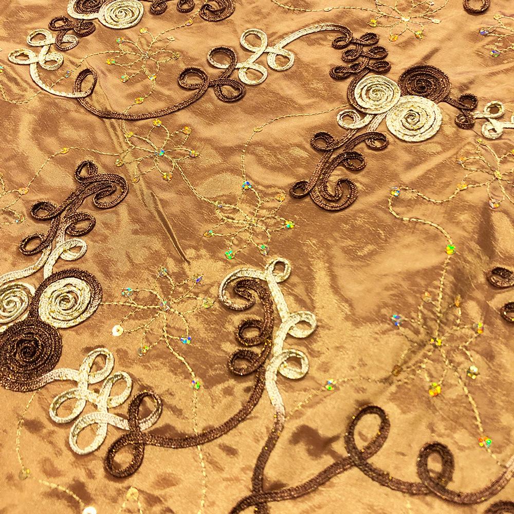 Brown Embroidered Rosette on Gold Satin - Image 2