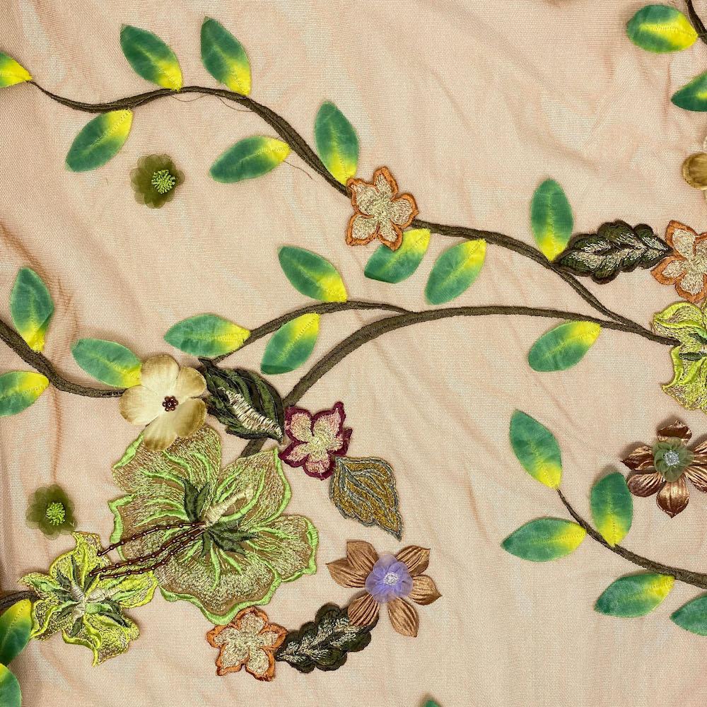 Brown Garden Patch Embroidery Mesh Lace