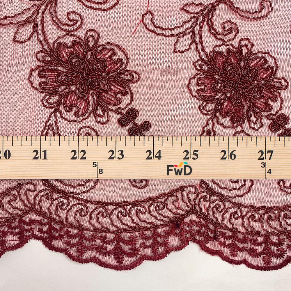 Burgundy Bridal Corded Lace on Mesh - Image 3