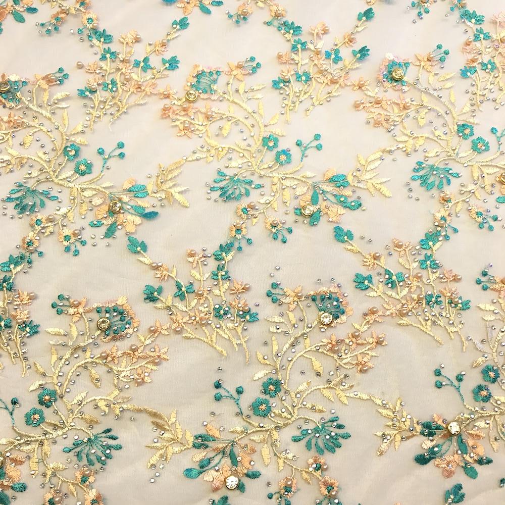 Champagne Ariya Beaded Embroidery Sequins on Mesh Lace - Image 3