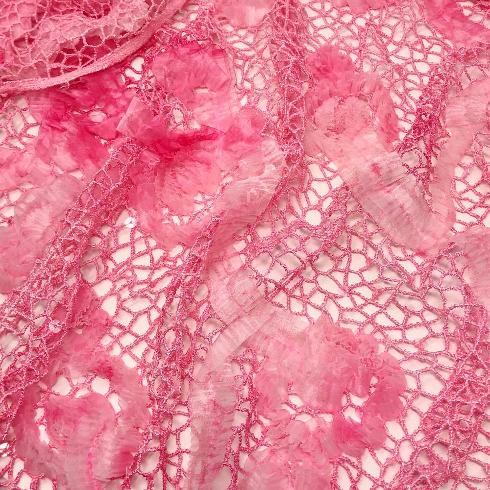 Chemical Mesh Lace w/ Floral Ribbon Embroidery - Image 10