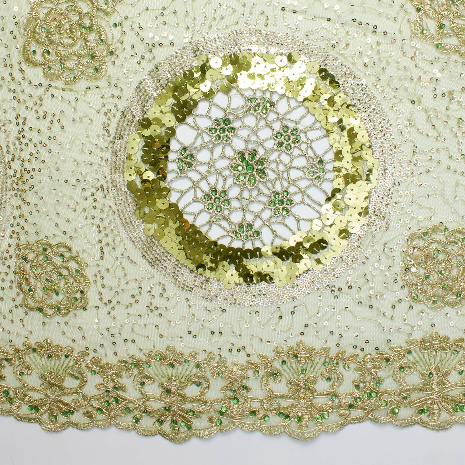 Circle Chemical Embroidery Patchwork w/ Sequins on Embroidered Mesh - Image 7