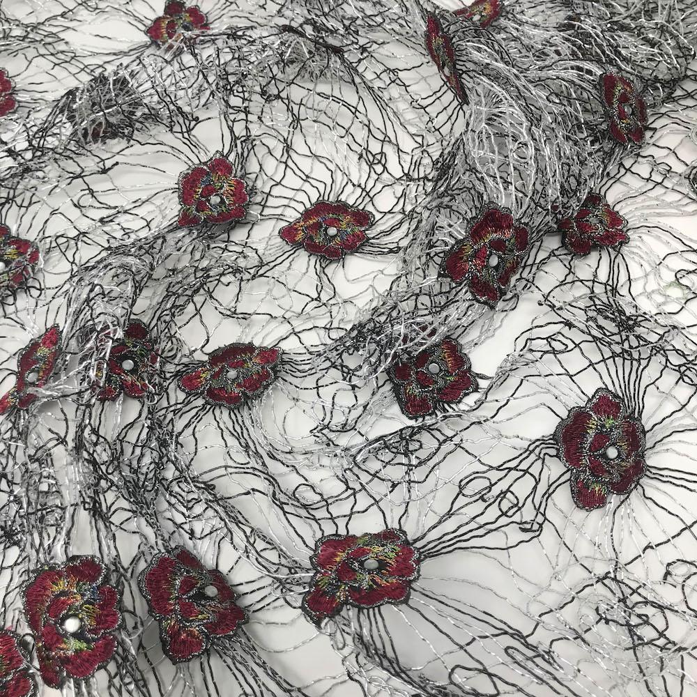 Corded Metallic Lace With Rose Patches - Image 6