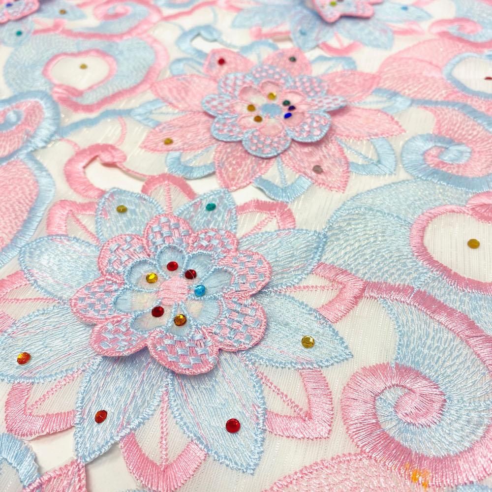 Cotton Candy Daisy Patch Embroidery Lace - Image 2