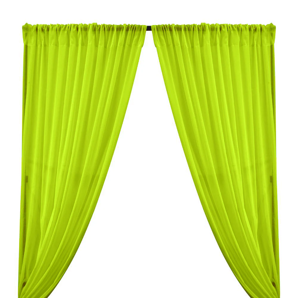 Cotton Voile Rod Pocket Curtains - Neon Lime Green