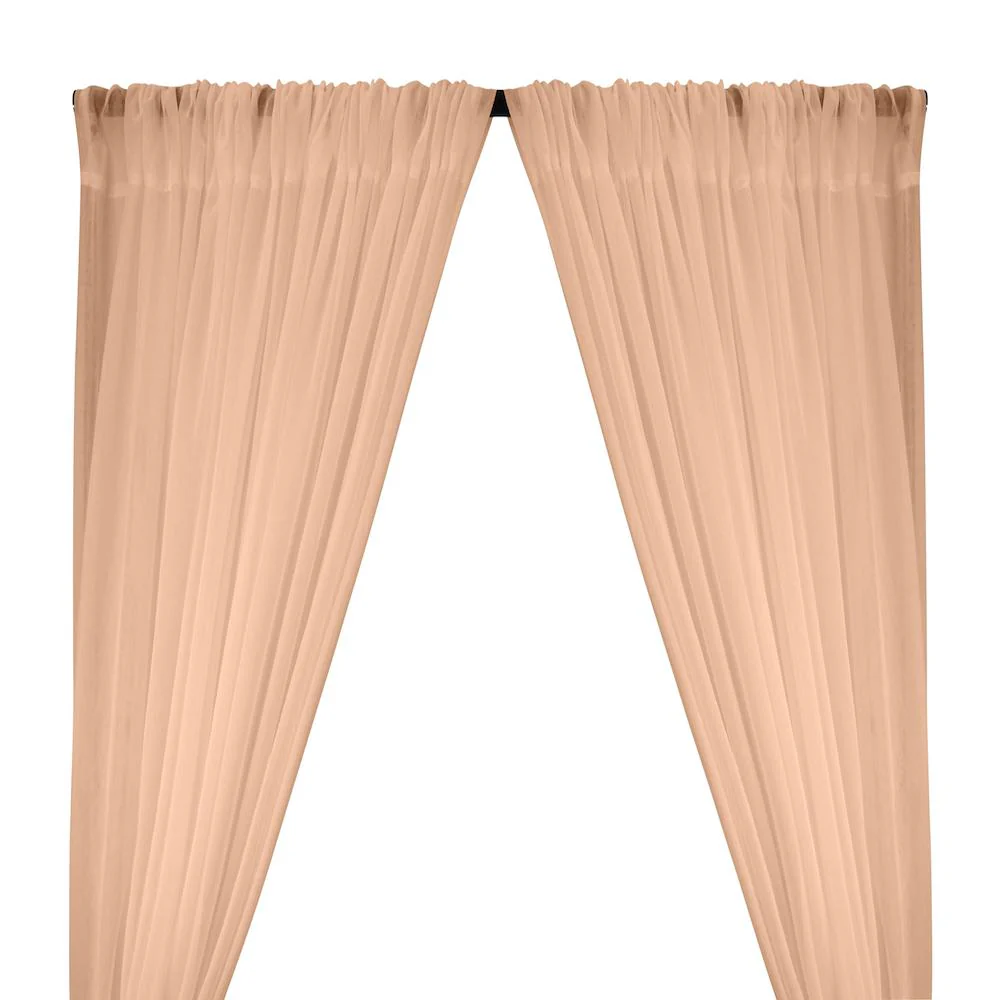 Crushed Sheer Voile Rod Pocket Curtains - Peach
