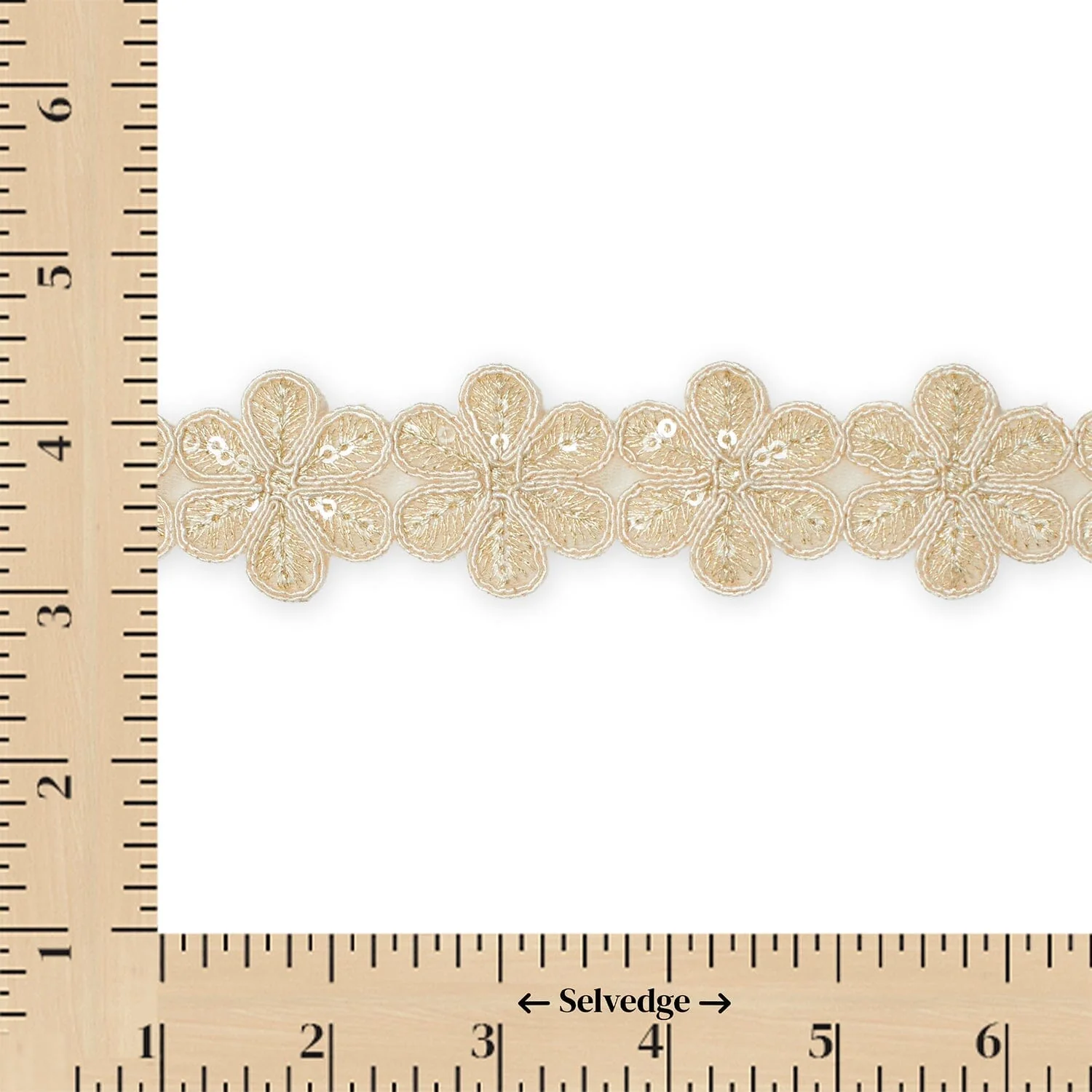 Daisy Flower Corded Sequin Embroidery On 1 & 1/2 Inch Scalloped Mesh Lace Trim - Image 7