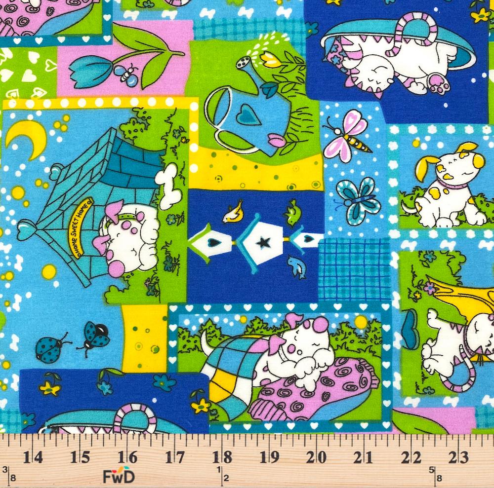 Blue Dreamy Cats & Dogs Print Broadcloth - Image 3