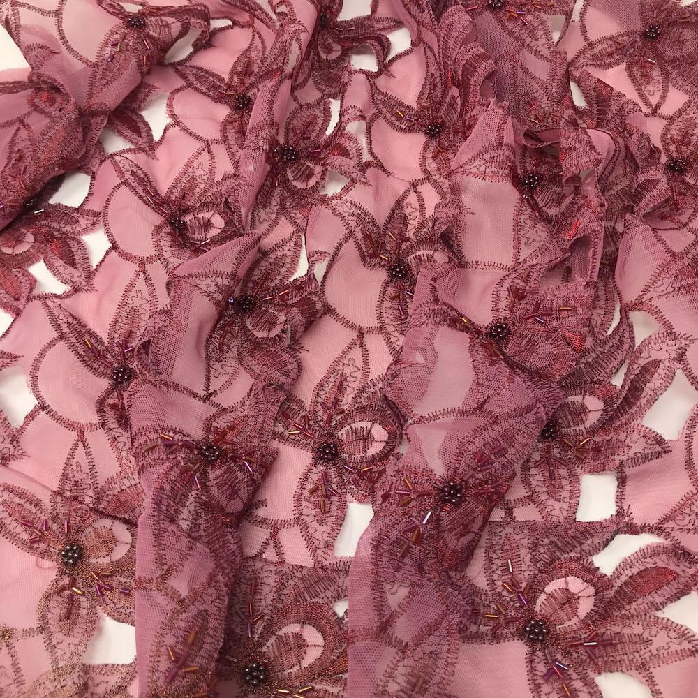 Dusty Rose Beaded Spring Lace on Mesh - Image 2