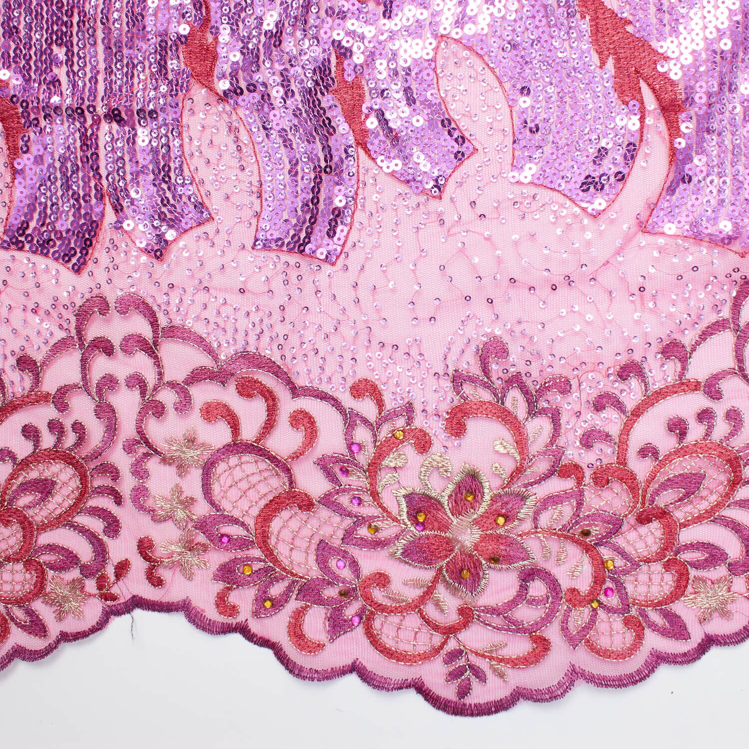 Embroidered Flowers With Rhinestones & Sequins On Mesh - Image 2