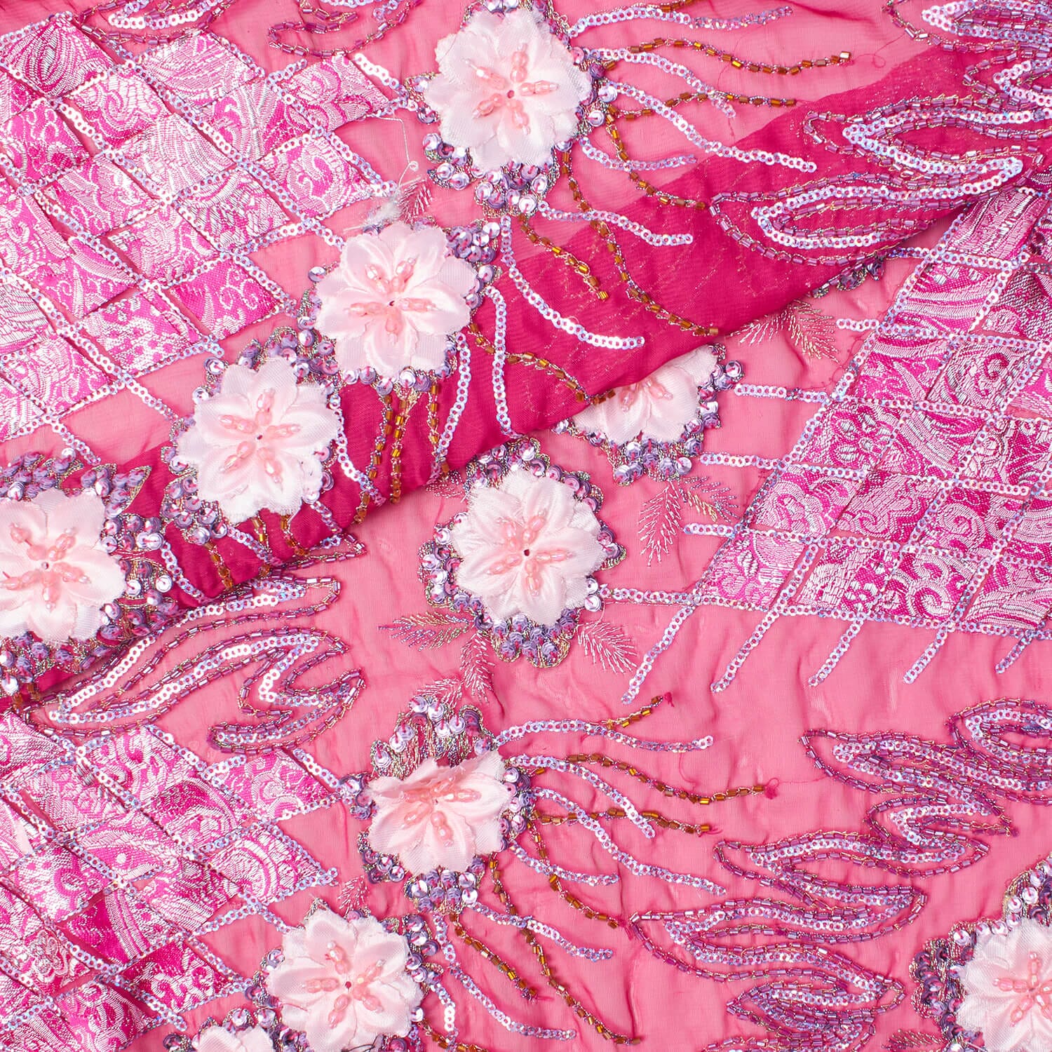 Floral Beaded Sequins Patch on Georgette Lace - Image 2