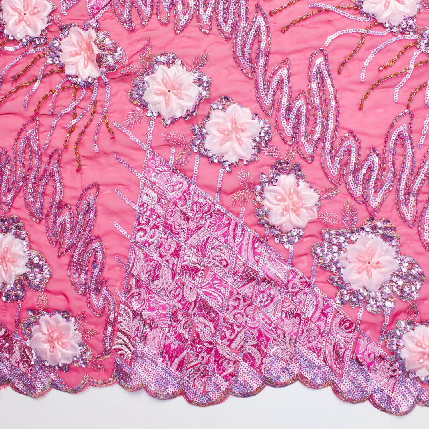 Floral Beaded Sequins Patch on Georgette Lace - Image 3