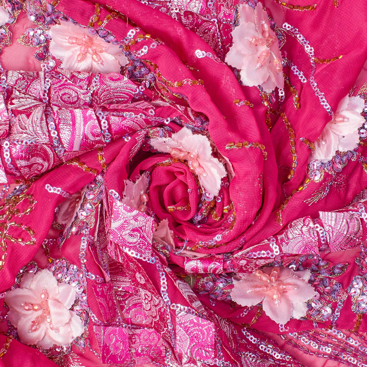 Floral Beaded Sequins Patch on Georgette Lace - Image 4