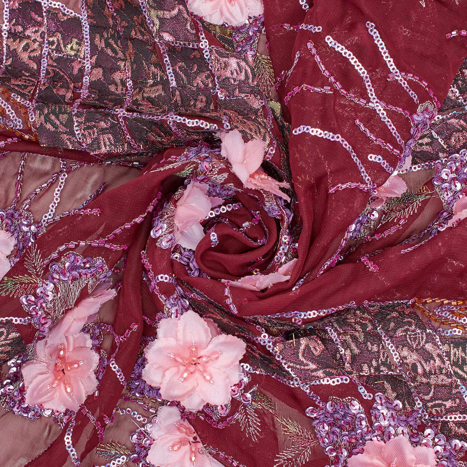 Floral Beaded Sequins Patch on Georgette Lace - Image 7