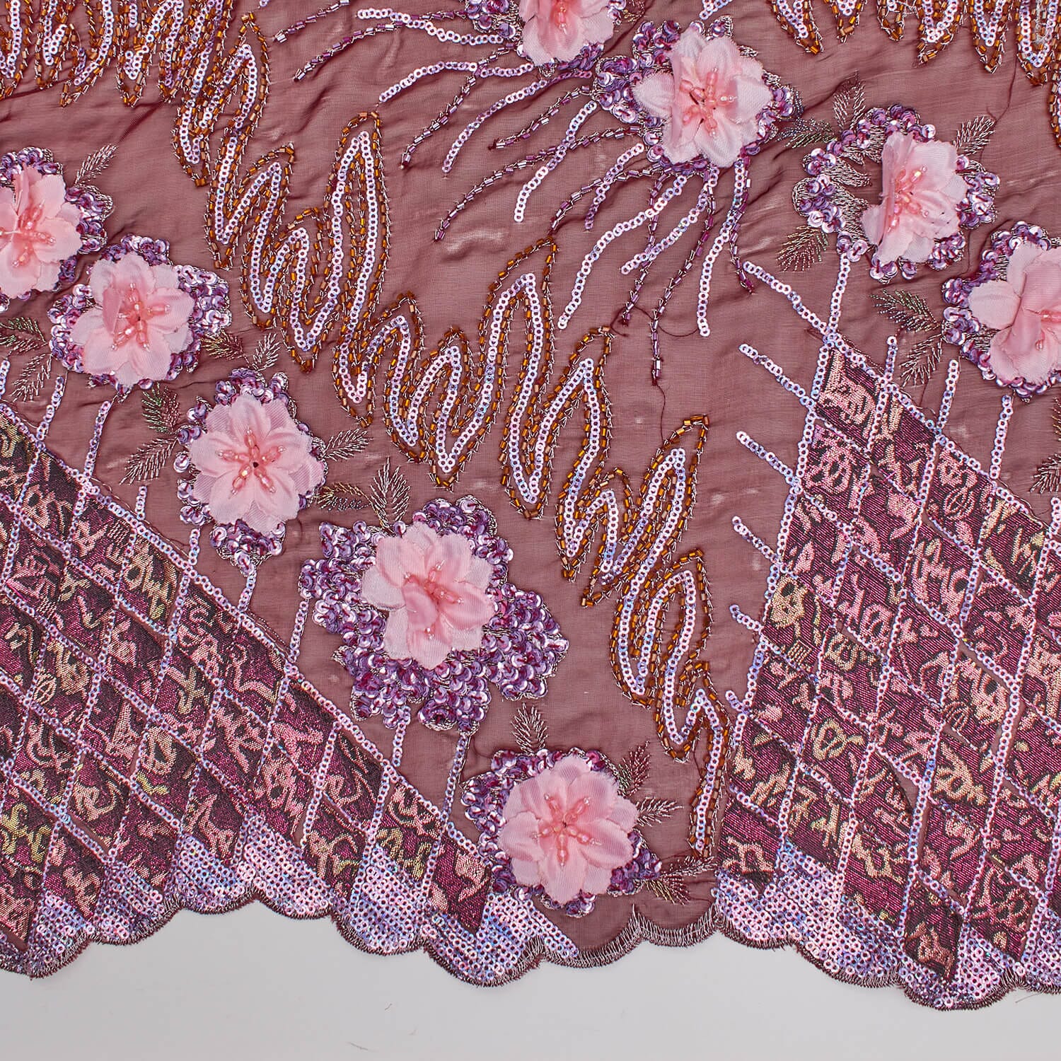 Floral Beaded Sequins Patch on Georgette Lace - Image 8