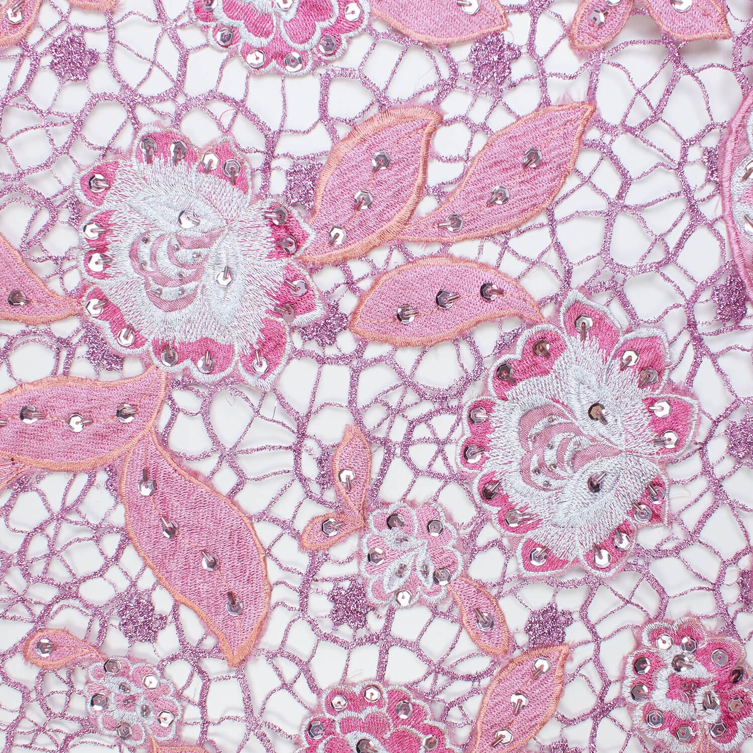 Floral Leaf Embroidery Chemical Metallic Lace with Sequins - Image 8