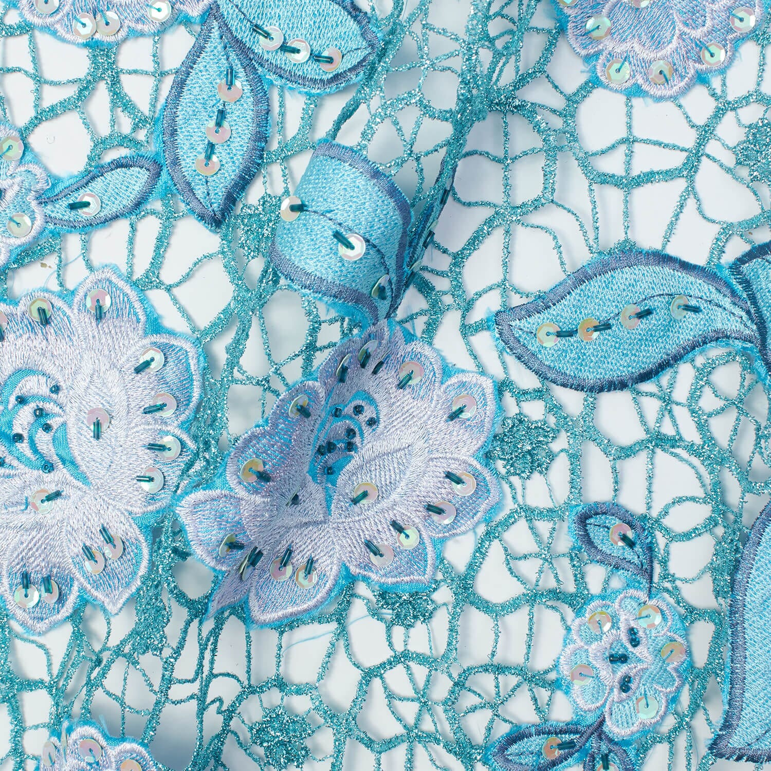 Floral Leaf Embroidery Chemical Metallic Lace with Sequins - Image 9