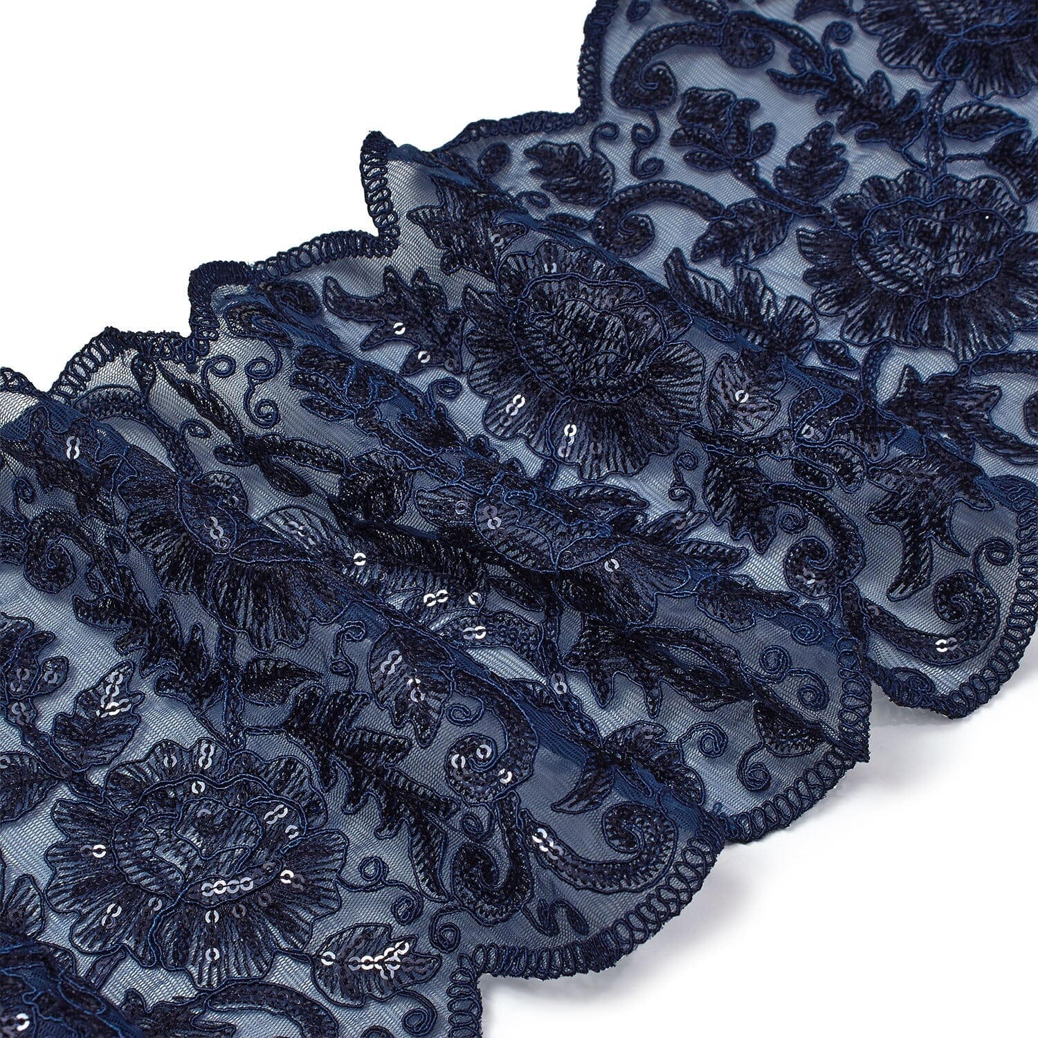 Floral Sequin Embroidery On 8 Inch Corded Mesh Lace Trim - Image 11