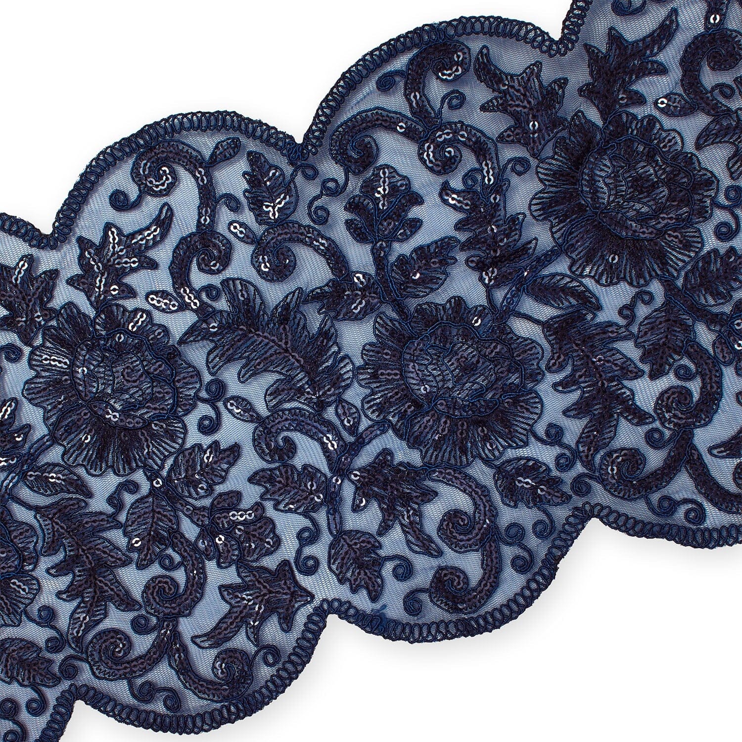 Floral Sequin Embroidery On 8 Inch Corded Mesh Lace Trim - Image 12