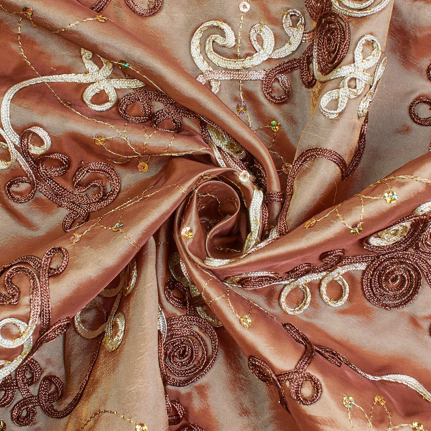 Floral Swirl Sequin Embroidery On Taffeta - Image 2