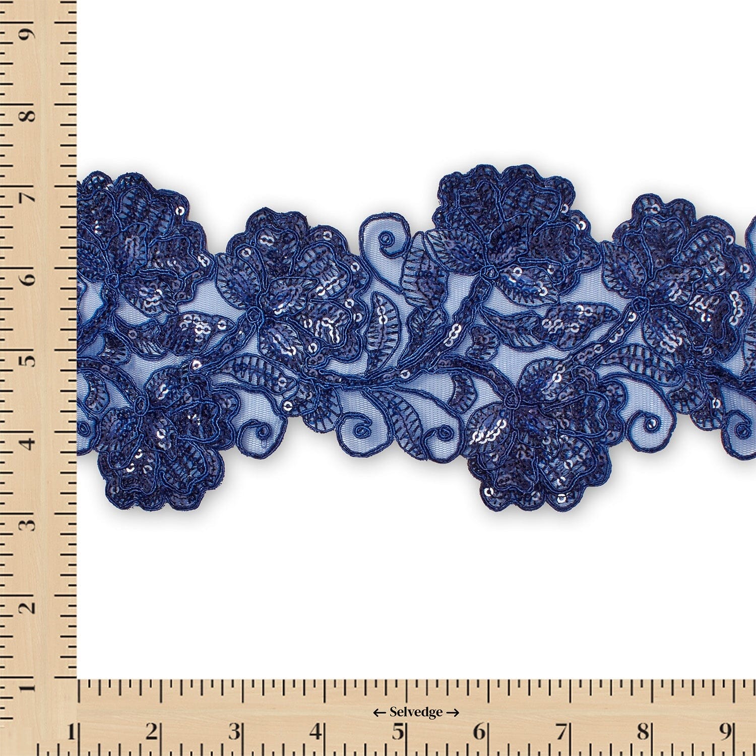 Floral Vine Corded Sequin Embroidery On 4 Inch Scalloped Mesh Lace Trim - Image 16
