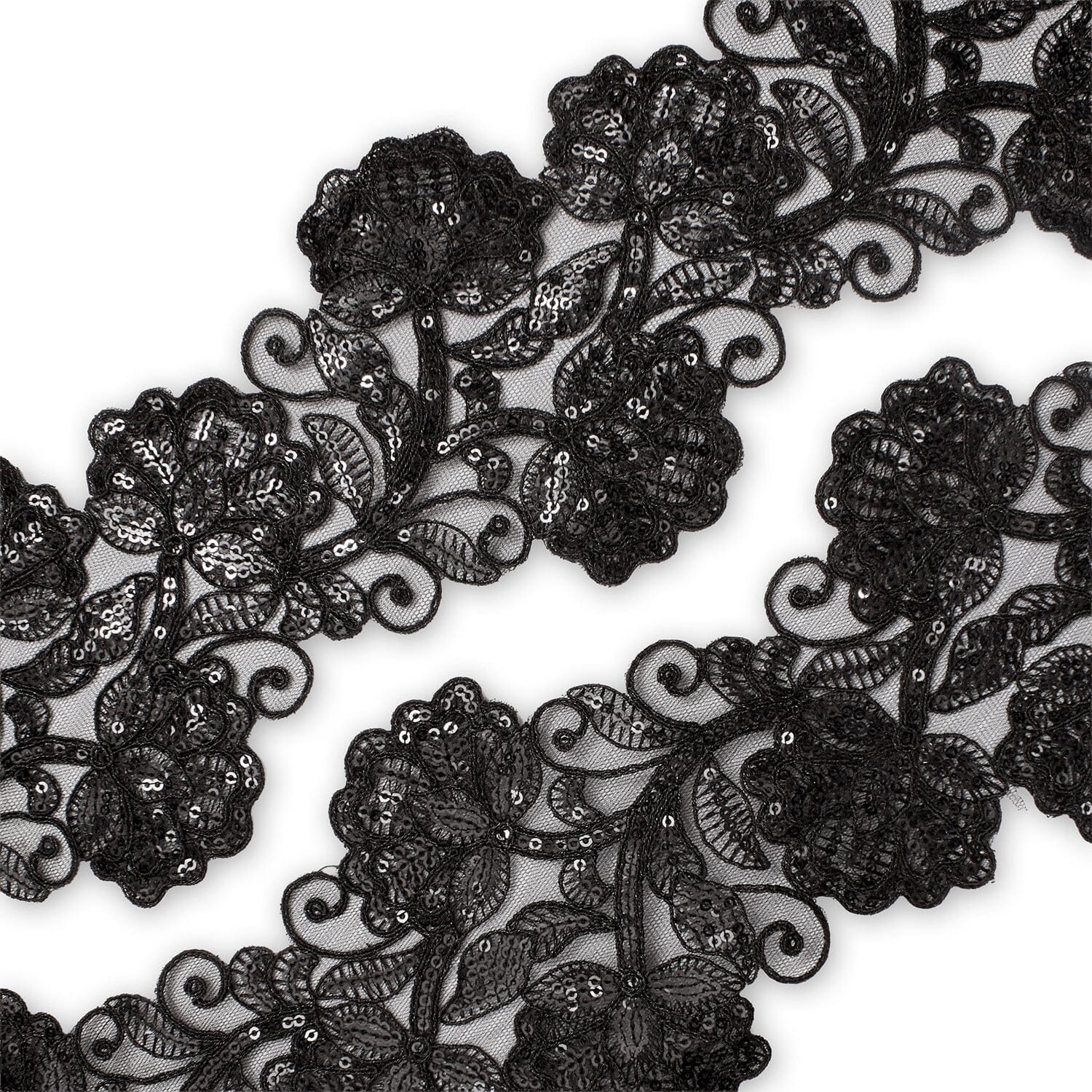 Floral Vine Corded Sequin Embroidery On 4 Inch Scalloped Mesh Lace Trim - Image 17