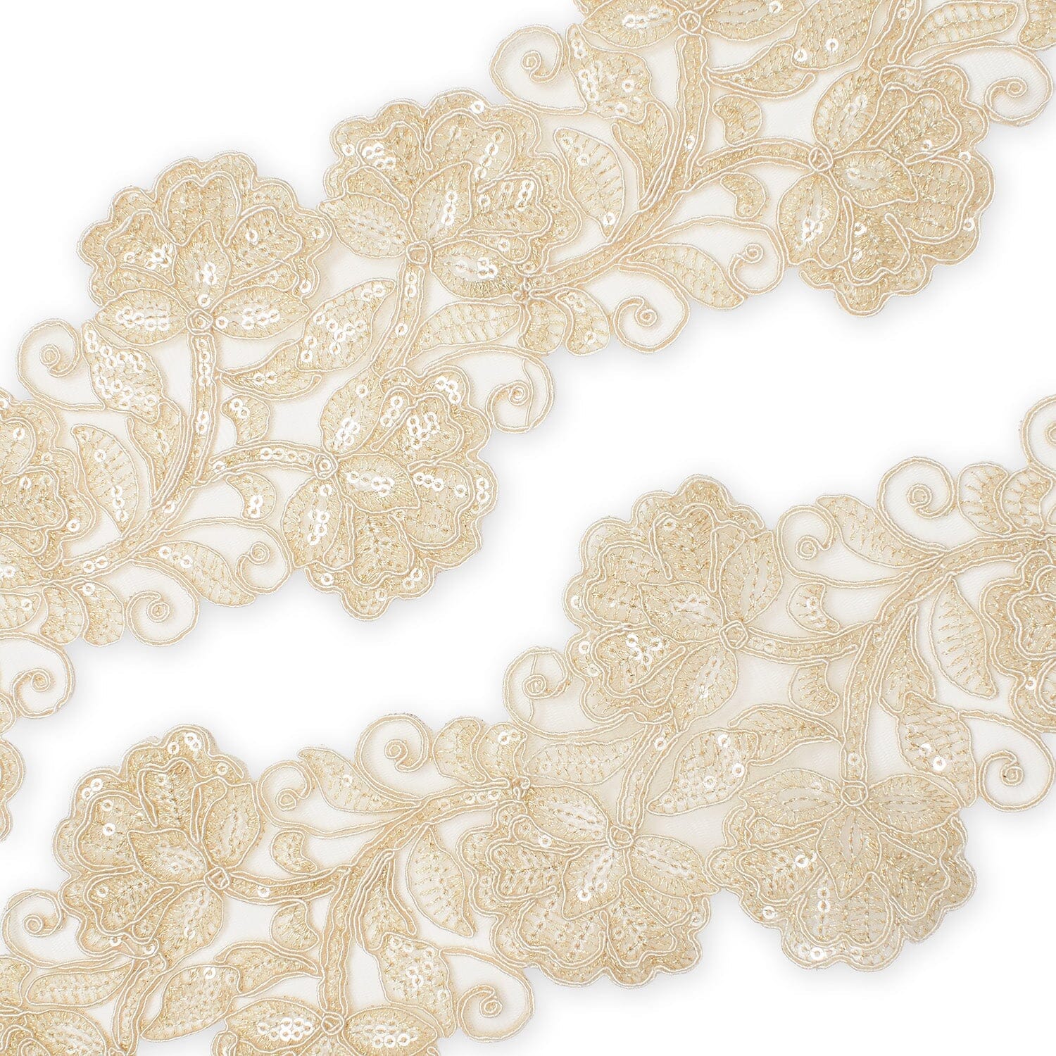 Floral Vine Corded Sequin Embroidery On 4 Inch Scalloped Mesh Lace Trim - Image 5