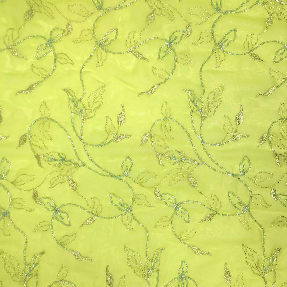 Floral Vine Metallic Embroidery Beaded Georgette Lace - Image 12