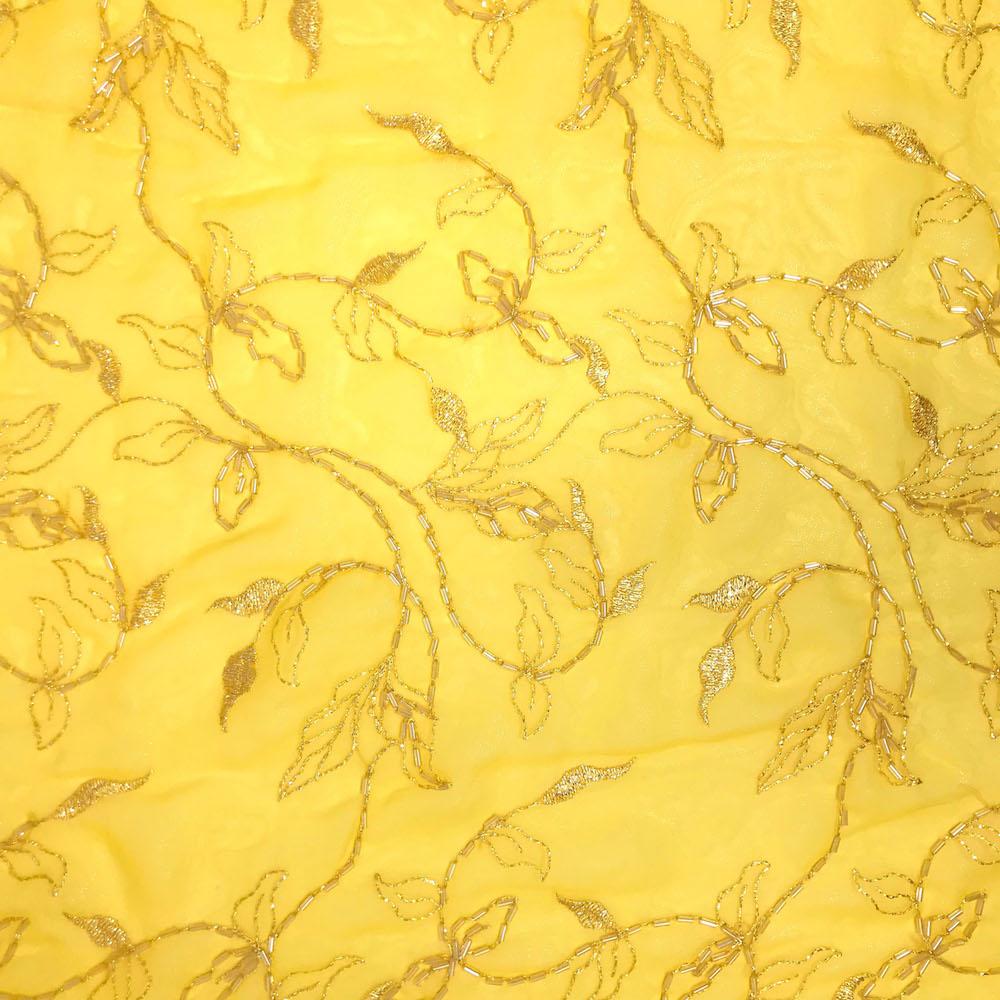 Floral Vine Metallic Embroidery Beaded Georgette Lace - Image 9