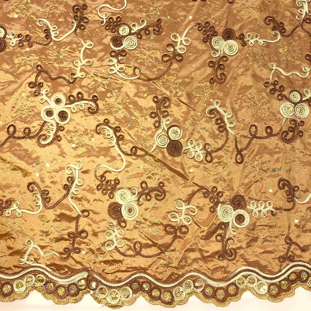 Gold Metallic Floral Ribbon Swirl Organza