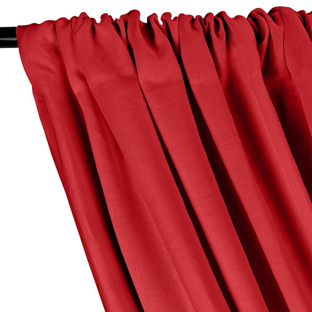 Natural Linen Rod Pocket Curtains - Red - Image 2