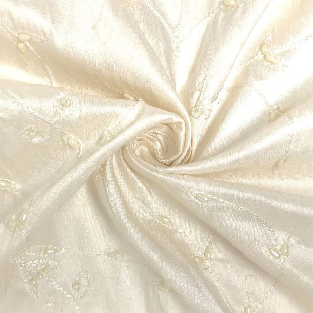 Off-White Bridal Vine Silk Dupioni with Pearls (45 Inch) - Image 3