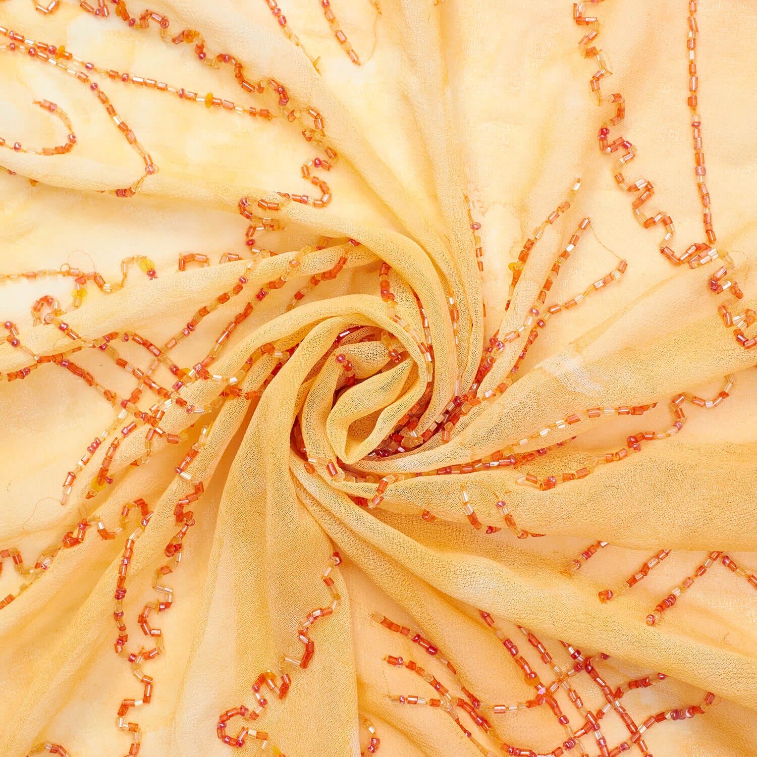 Orange Abstract Beaded Embroidery On Georgette - Image 3