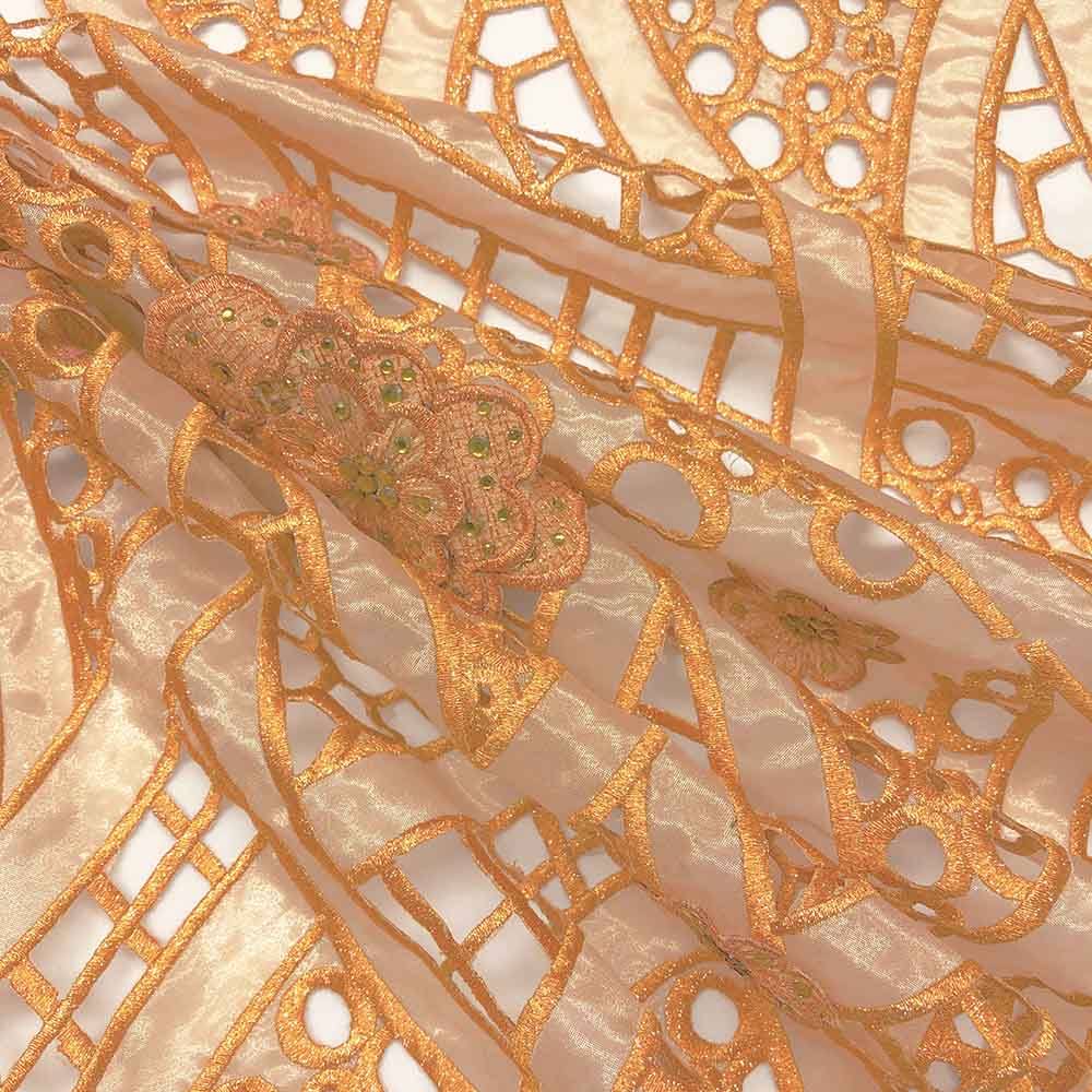 Orange Embroidery Organza Lace with Sequins - Image 3