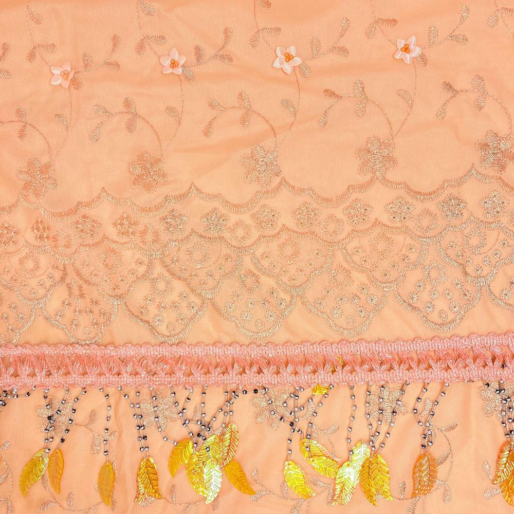 Peach Daisy Embroidered Lace with Beaded Feathers - Image 2