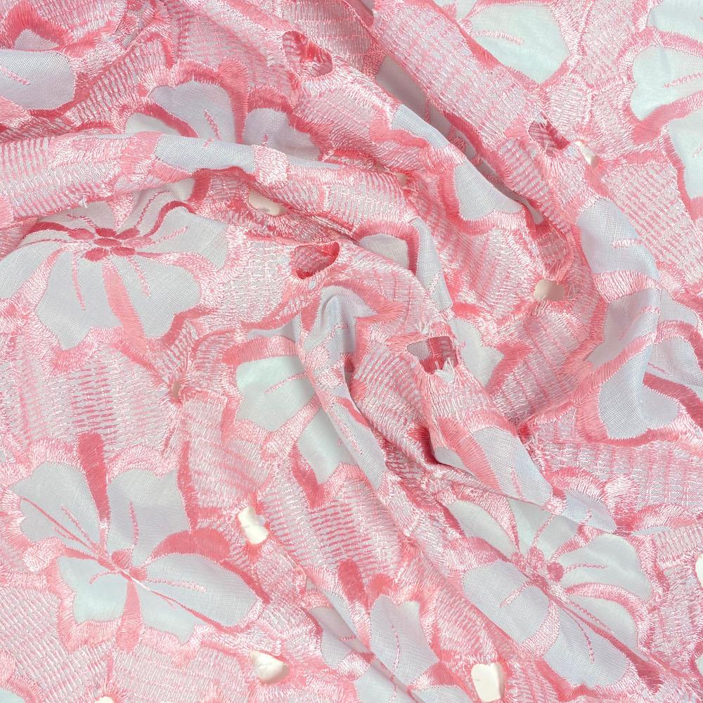 Pink Hibiscus Embroidery Lace - Image 3