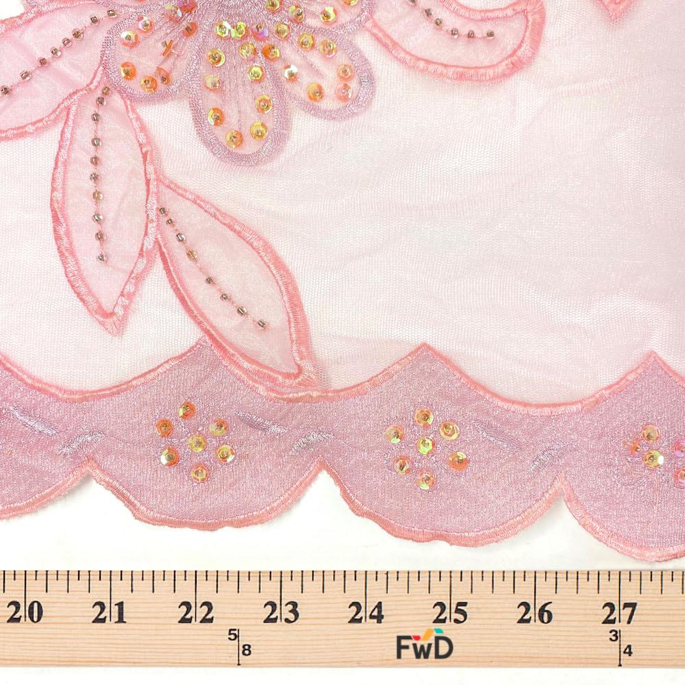 Pink Sequin Daisy Vine Embroidery on Mesh - Image 3